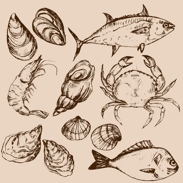 Мальовані вручну морепродукти, Векторні ілюстрації — стоковий вектор