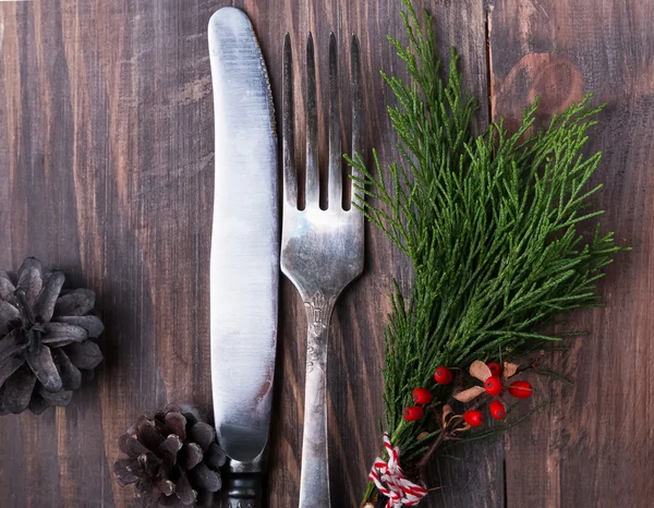 Decoración de Navidad, cuchillo y tenedor —  Fotos de Stock