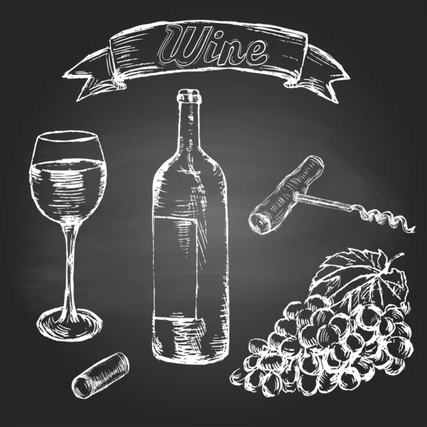 Conjunto de elementos de estilo bosquejo vino — Vector de stock