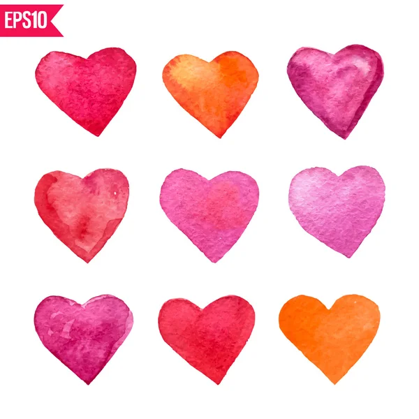 Six watercolor vector hearts — Stock Vector