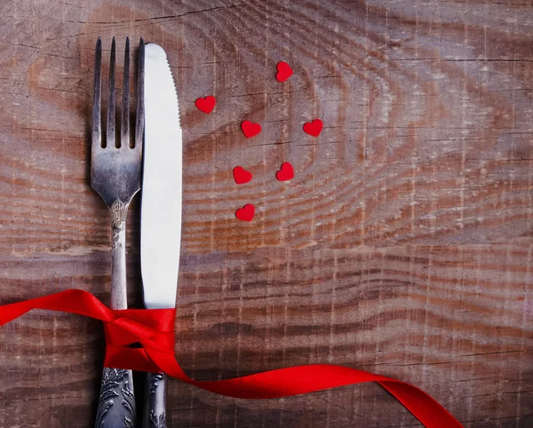 Valentine's day table setting in rustic style — Stock Photo, Image