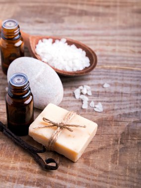 Spa natürmort ahşap arka plan üzerinde.