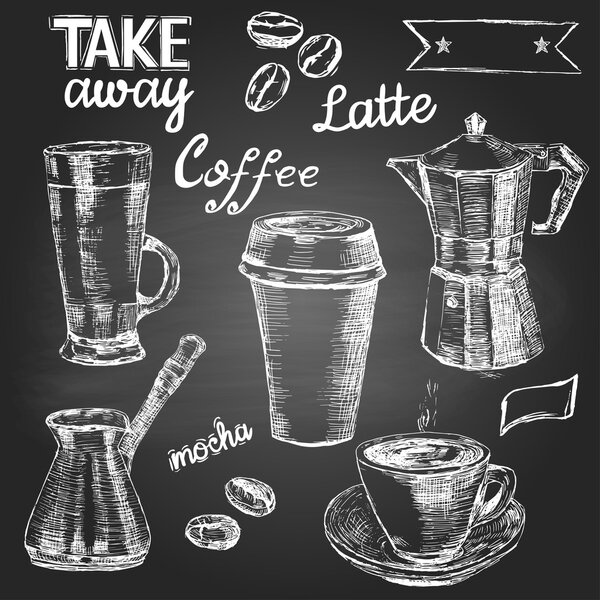 Набор ручной работы кофе чашки и предметы
