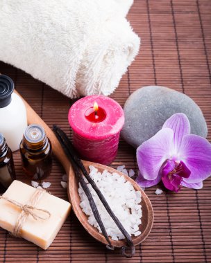Spa natürmort vanilya pods ile el yapımı Sabun, aroma yağları