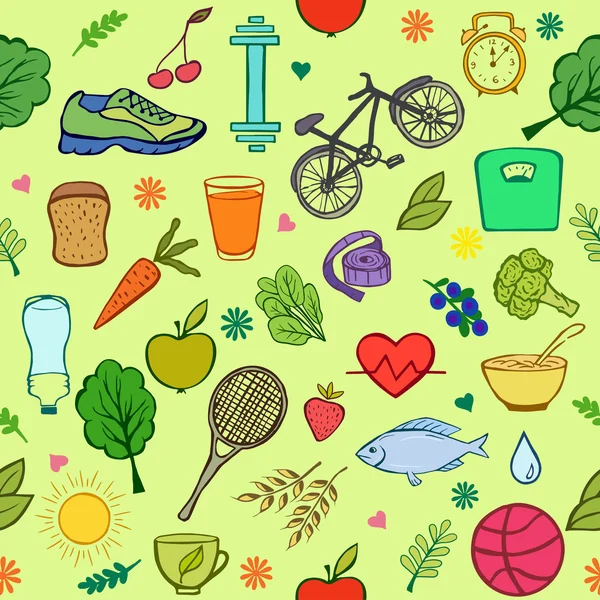 Healthy lifestyle seamless pattern — Stock Vector