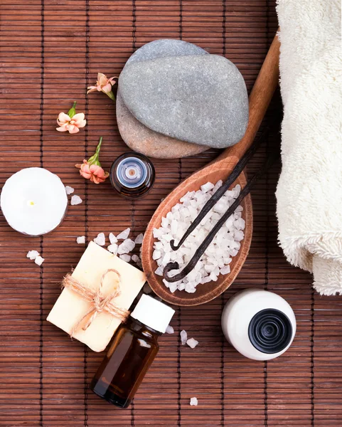 Spa 静物的棕垫，顶视图 — 图库照片