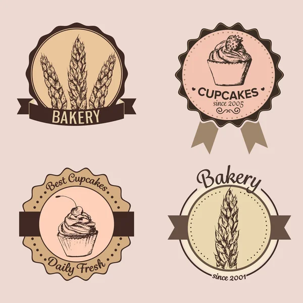Conjunto de cuatro etiquetas de panadería — Archivo Imágenes Vectoriales