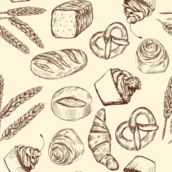 Hand drawn seamless bakery pattern 