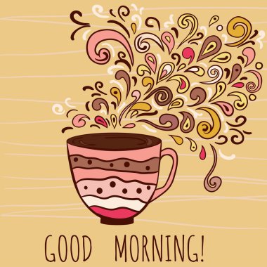 Cup of coffee and abstract swirls 