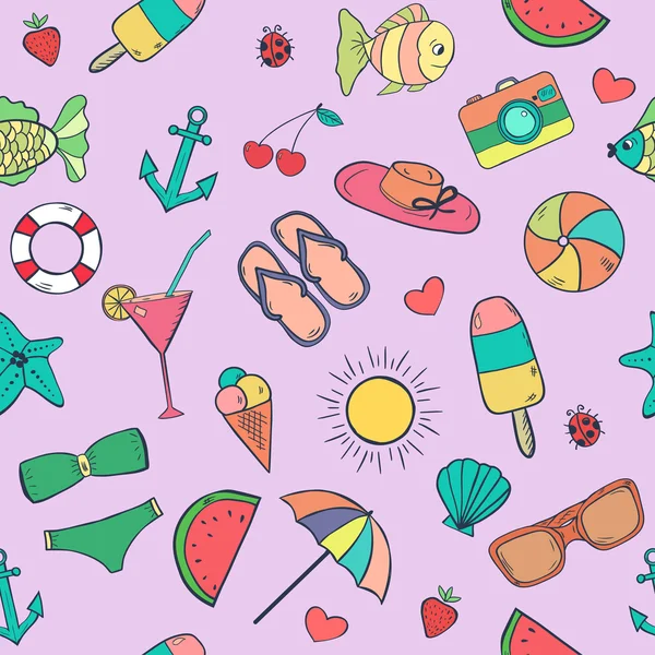 Cute doodle summer pattern — 스톡 벡터