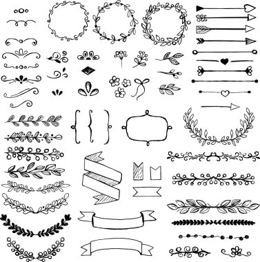 doodle tasarım öğeleri kümesi
