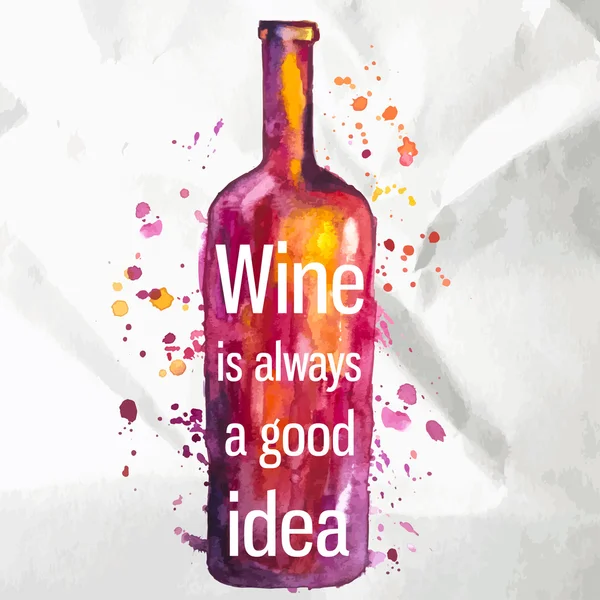 Soyut suluboya şarap şişesi sıçraması ile boya ve metin