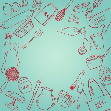 Pişirme ve pişirme doodle tarzda öğeleri