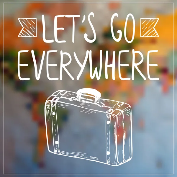Seyahat poster el çizilmiş bavulun ve ilham alıntı ile.