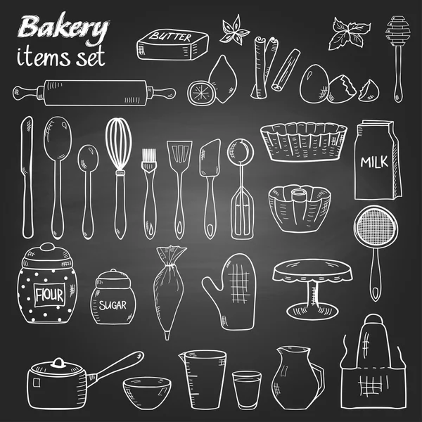 Doodle stil köksredskap för bakning — Stock vektor