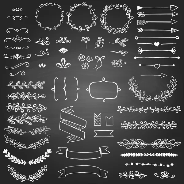 Set of sketched design elements on the blackboard — Stock Vector