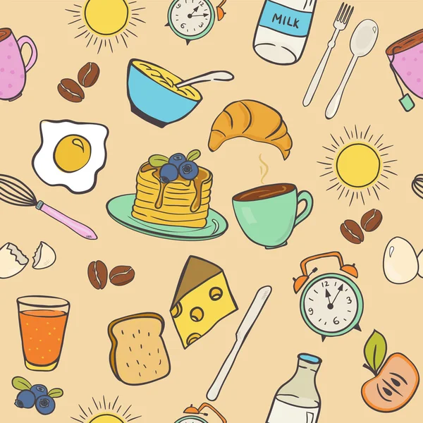 Doodle-Stil nahtlose Muster mit Frühstück Essen — Stockvektor
