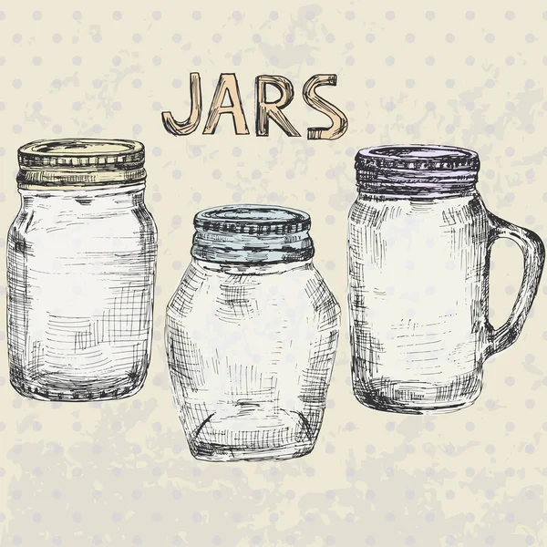 Set vintage glass jars with twist cap — Stock Vector