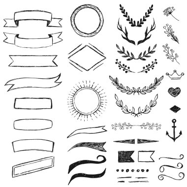 Elle çizilmiş hipster öğeleri kümesi