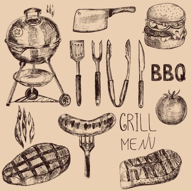 Elle çizilmiş Barbekü Seti