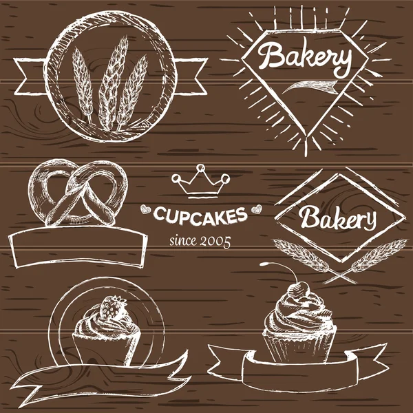 Conjunto de logos de panadería vintage dibujados a mano — Archivo Imágenes Vectoriales