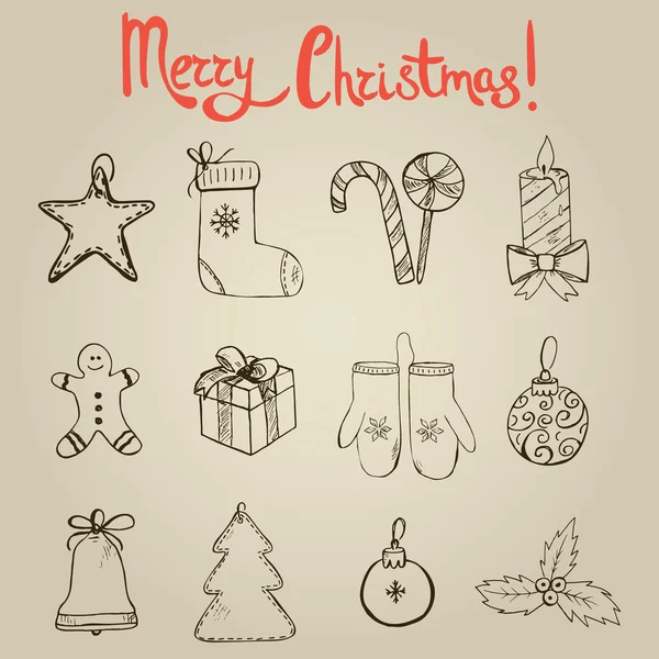 Handgezeichnete Weihnachtselemente (Symbole)) — Stockvektor