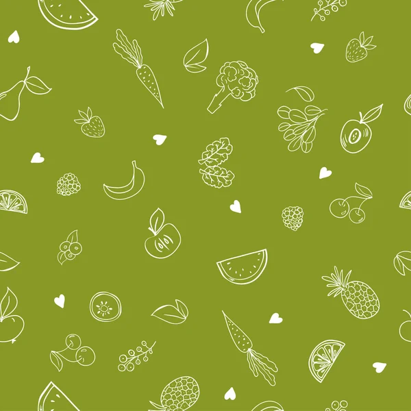 Seamless pattern with hand drawn cute fruits and vegetables Royalty Free Stock Illustrations