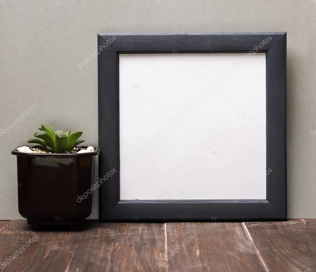 Blank frame and succulent plant