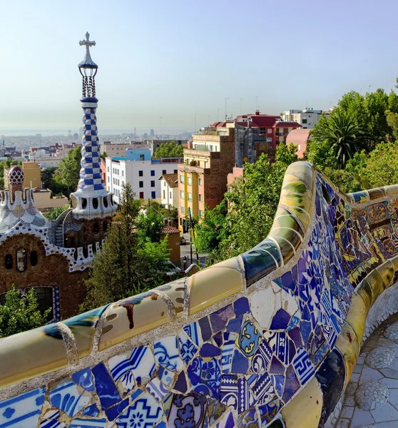 Barcelona Spain by famous bench — Stok fotoğraf
