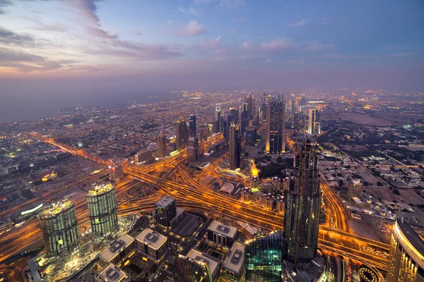 Dubai skyline notturno Cityscape — Foto Stock
