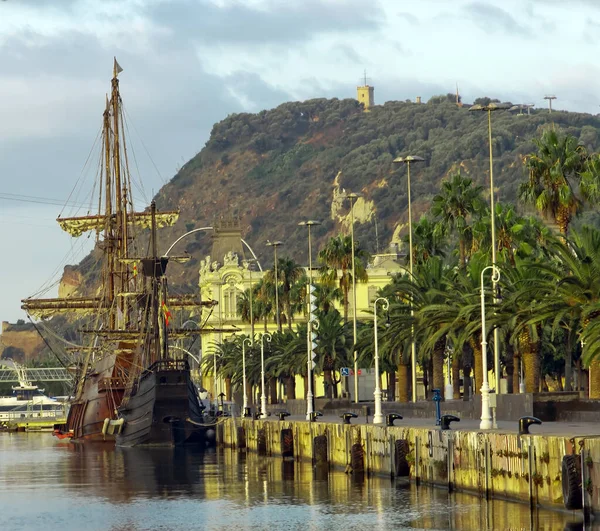 Antigua Fragata Madera Ancla Muelle Barcelona — Foto de Stock