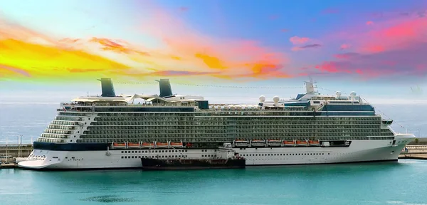 Ocean Cruise Ship Anchor Pier Panorama Northern Lights Norway — Stock Photo, Image