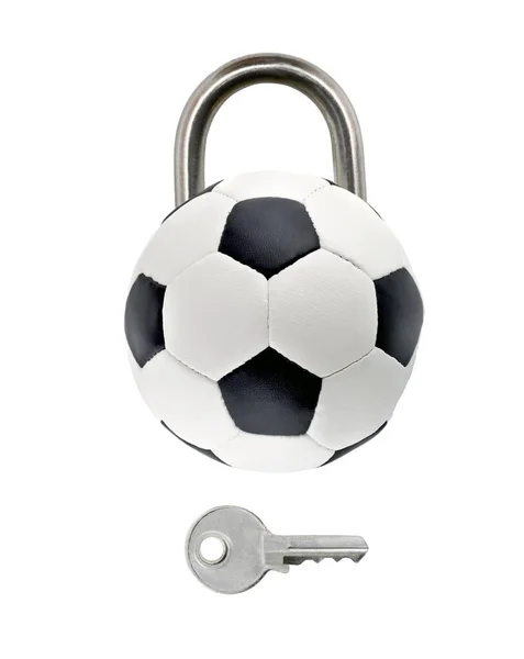 Football Padlock Closed Game Sport Lockdown Concept Covid Pandemic World — Stock Photo, Image