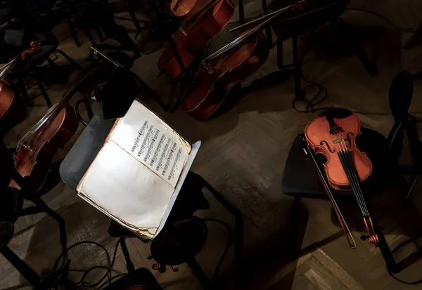 Violin Sheet Music and Musical notes. Orchestra pit for the Opera.