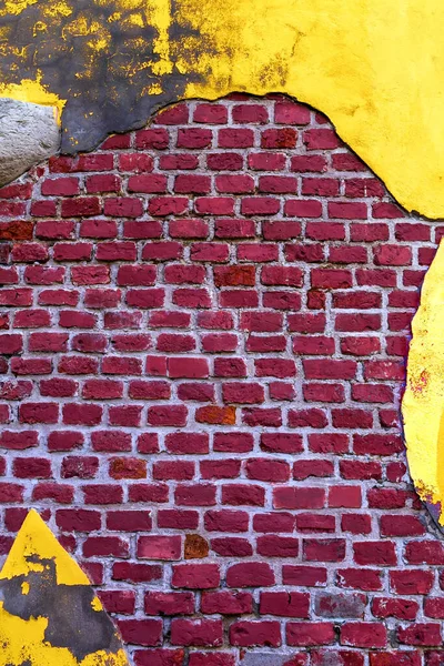 Gelbe Leuchtfarbe Painted Brick Wall Grunge Textured Background — Stockfoto
