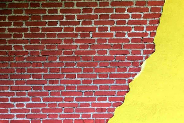 Fundo Parede Tijolo Vermelho Velho Pintura Cor Iluminante Amarela Concreto — Fotografia de Stock