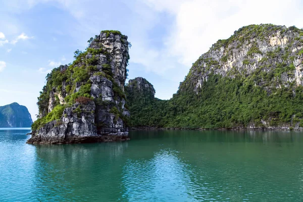 Kayalar yeşil ağaçlar Ha Long Körfezi, Vietnam