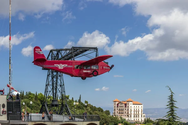 Barcelona Spain August 2012 Red Airplane Carousel Tibidabo Amusement Park — Stock Photo, Image
