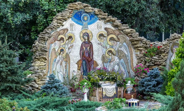 Mosaico Ícone Páscoa Virgem Maria Com Anjos Berço Jesus Cristo — Fotografia de Stock