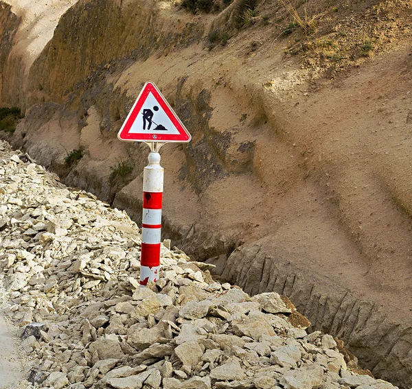 Road Works Ahead Warning Road Sign Cappadocia — Stock Photo, Image