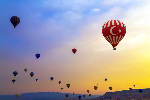 Hot air balloons sunset Cappadocia