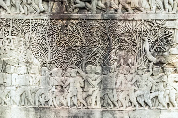 Барельєф, на стіні, Ангкор, Камбоджа — стокове фото