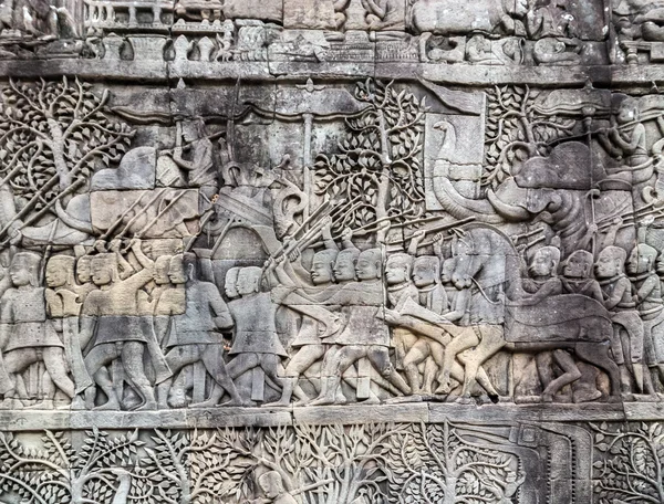 Ανάγλυφο σχετικά με την Καμπότζη τοίχο, Angkor, — Φωτογραφία Αρχείου