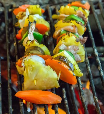 ızgara pişirme deniz ürünleri Üstten Görünüm