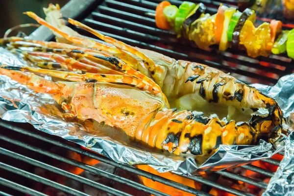 Grill koken zeevruchten bovenaanzicht — Stockfoto