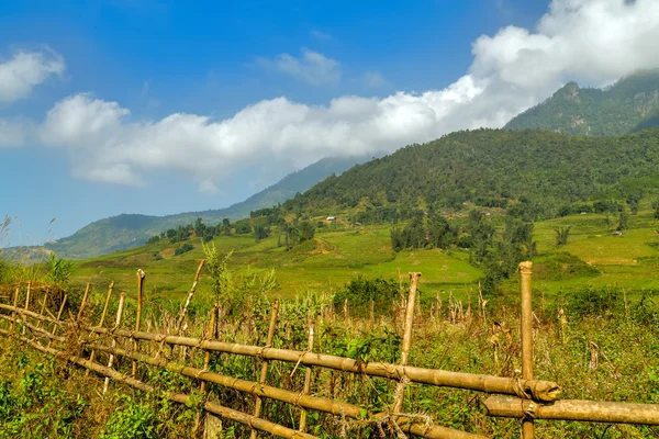 Wieś rolnictwo terraced ryżu pola wzgórze — Zdjęcie stockowe