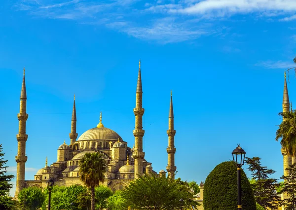 Blaue Moschee 6 Minarett in glorius Sonnenuntergang, — Stockfoto