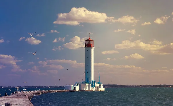 Vintage Lighthouse in Odessa harbor — Stock Photo, Image