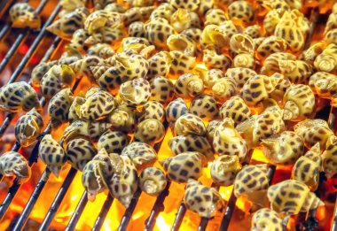 snails Barbecue Grill cooking seafood. clipart