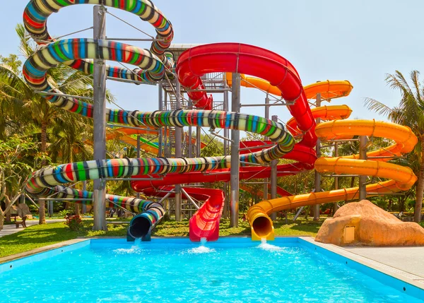 Aquapark sliders, swimming pool — Stock Photo, Image